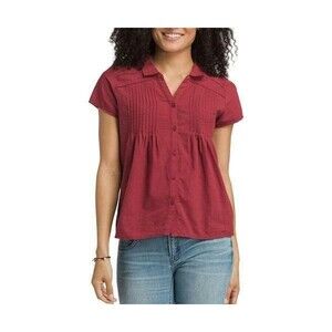 New Womens NWT L Red Rust PrAna Top Cotton Short Sleeve Organic Casual Katya